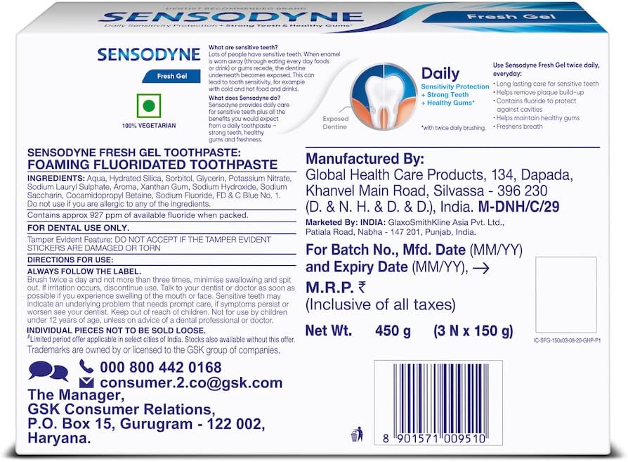 Sensodyne Fresh Gel 150g tube individual packaging