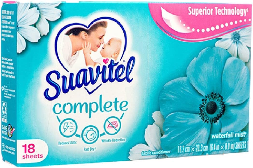 Suavitel dryer sheets waterfall mist front view authentic laundry softener
