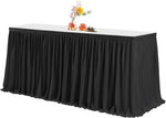 Partisky black polyester rectangle table skirt front view event decor