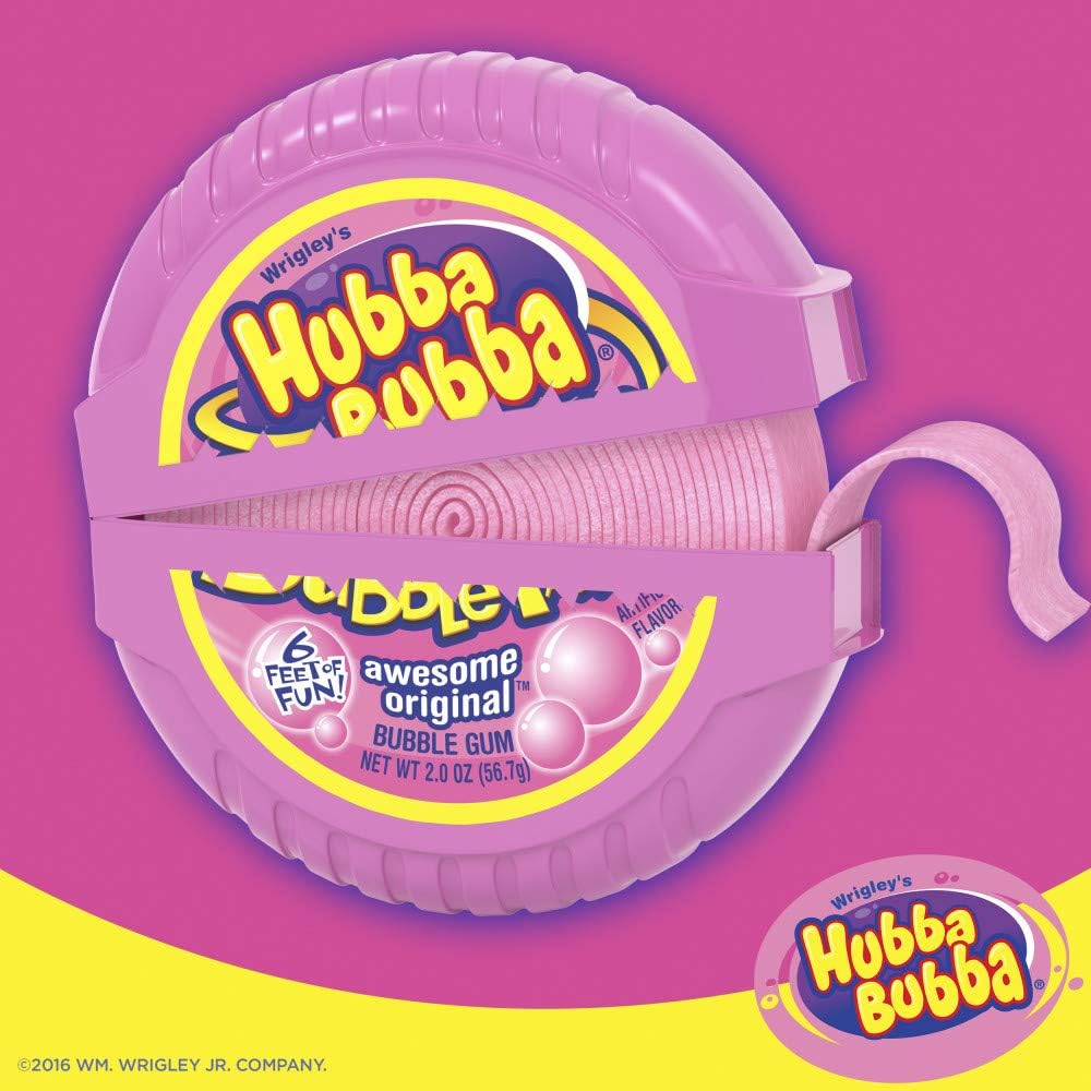 Authentic USA imported Hubba Bubba pink bubble gum tape dispenser opened