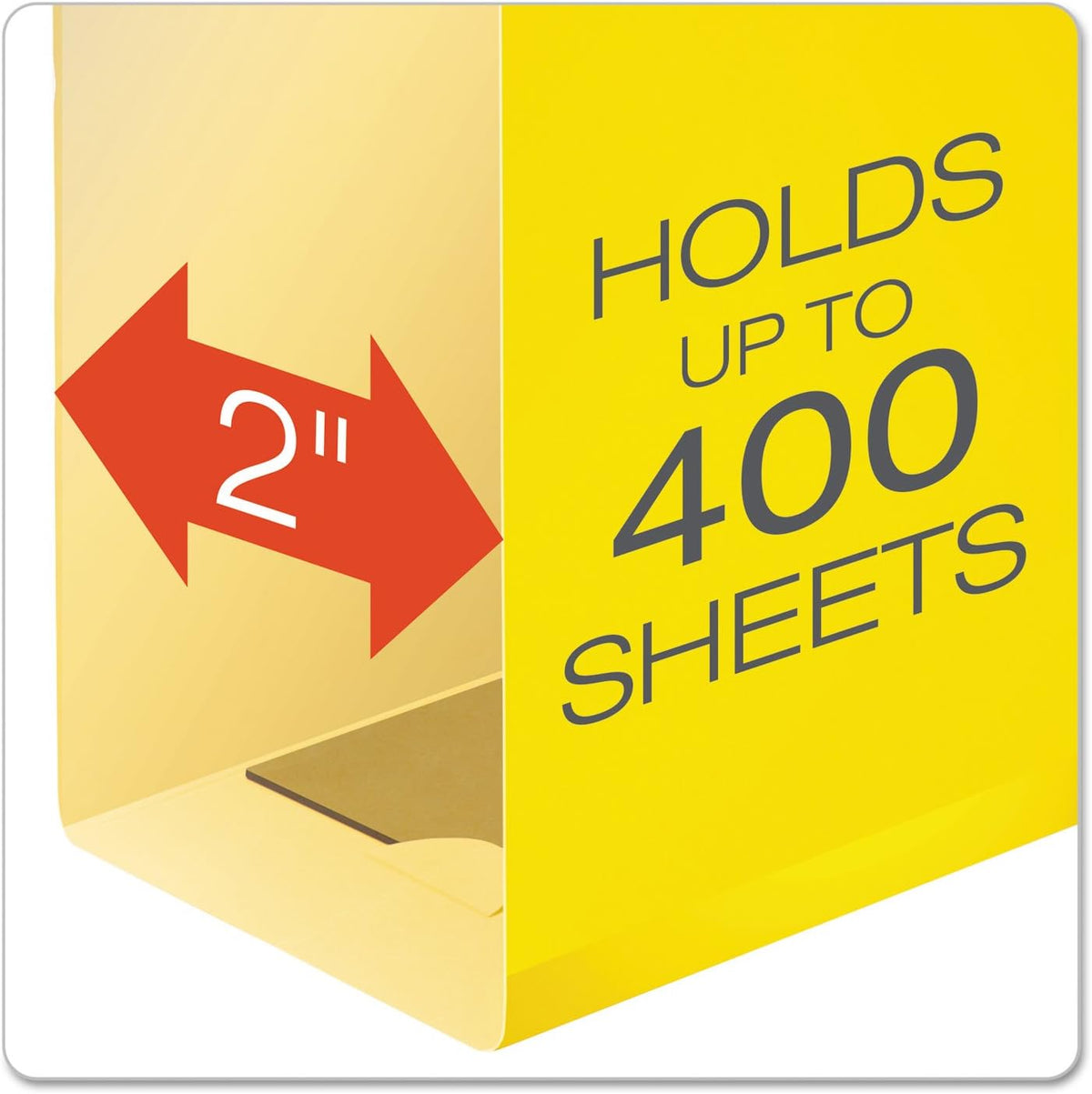 Pendaflex legal size yellow folders showing 2 inch box bottom expansion