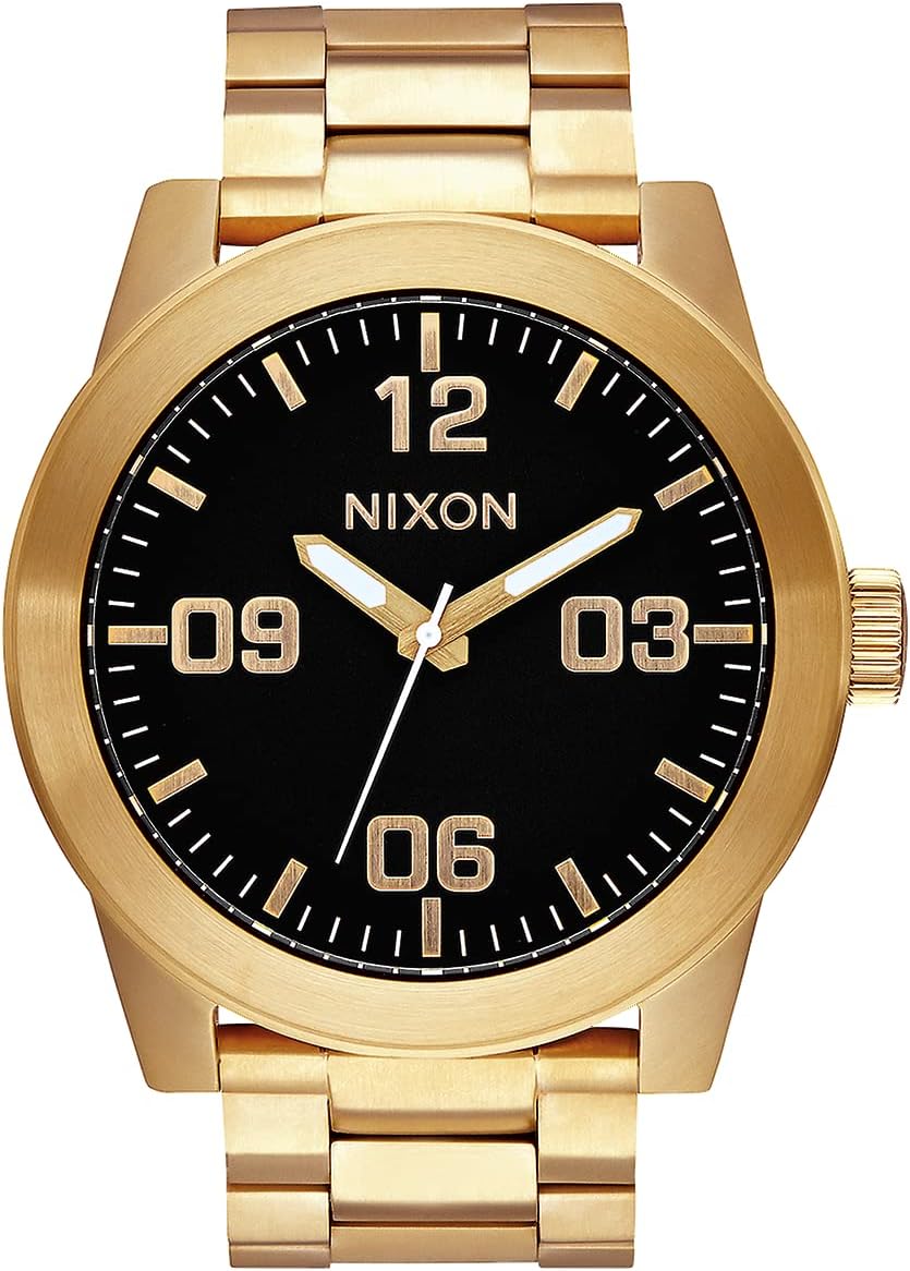 Nixon Corporal SS watch front view showcasing the 48mm dial and steel band