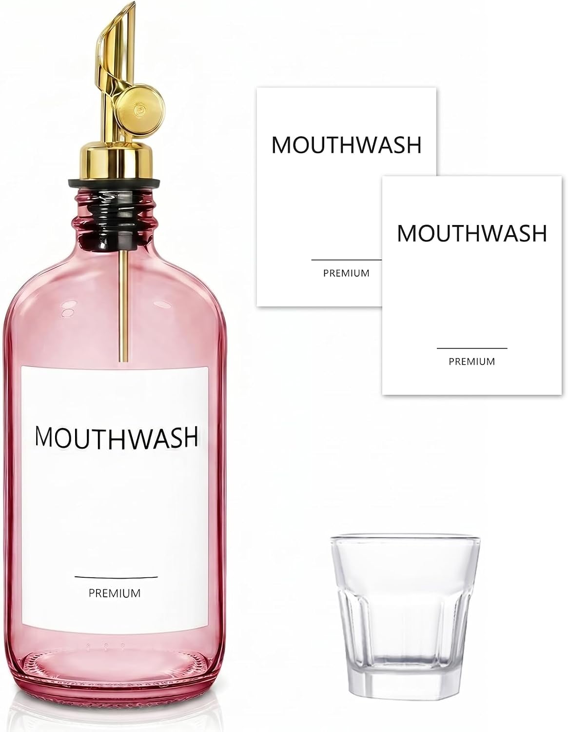 Mouthwash Dispenser for Bathroom, Glass Mouthwash Dispenser with Cup, Mouth Wash Container Bottle with Cup, Refillable Mouthwash Decanter, Clear,17oz,2 Pack - Image 15