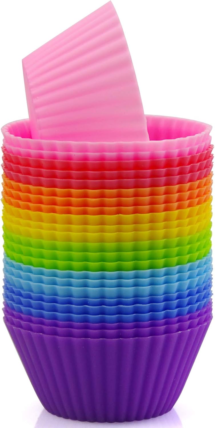 Mirenlife silicone cupcake liners front view with 8 rainbow colors