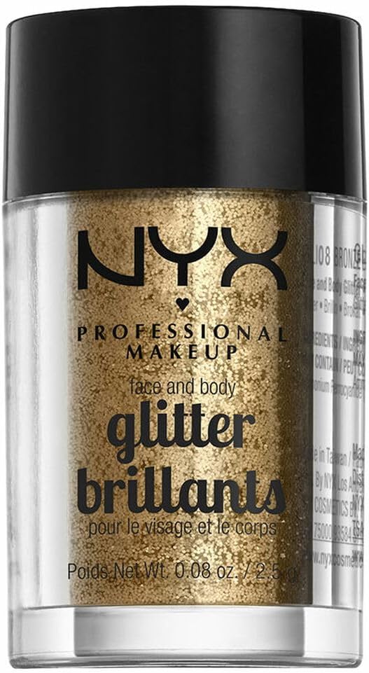 NYX Professional Makeup Face and Body Glitter Bronze jar front view cosmetics