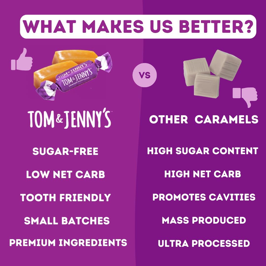 Tom & Jenny's Sugar Free Caramel - Individually Wrapped Sugar Free Candy - Zero Sugar Keto Caramels (Sea Salt & Vanilla Classic Chewy Caramel) - Image 9