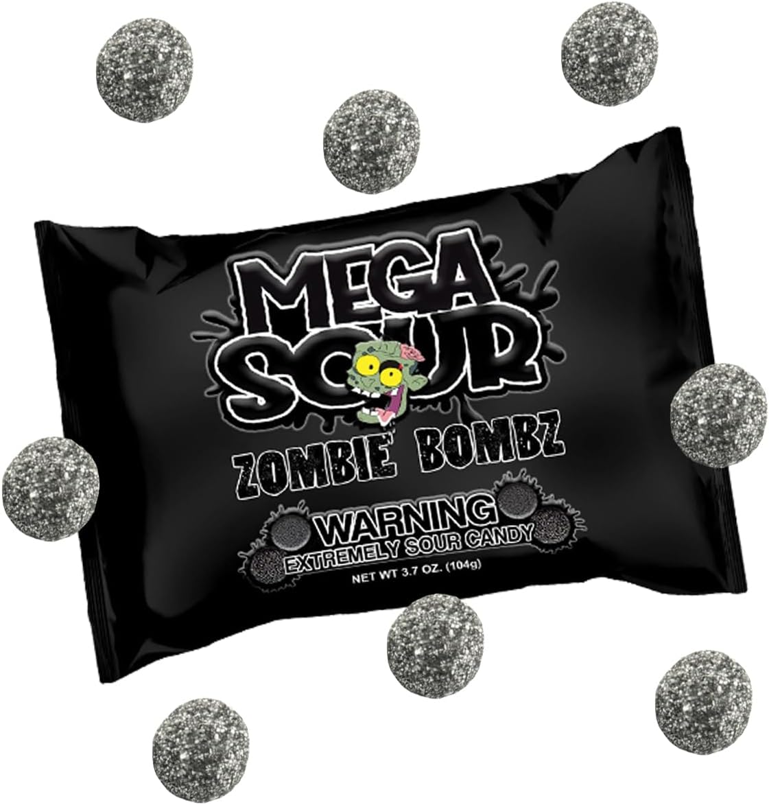 Barnetts Mega Sour Candy Zombie Bombz front view package showing extreme sour challenge branding