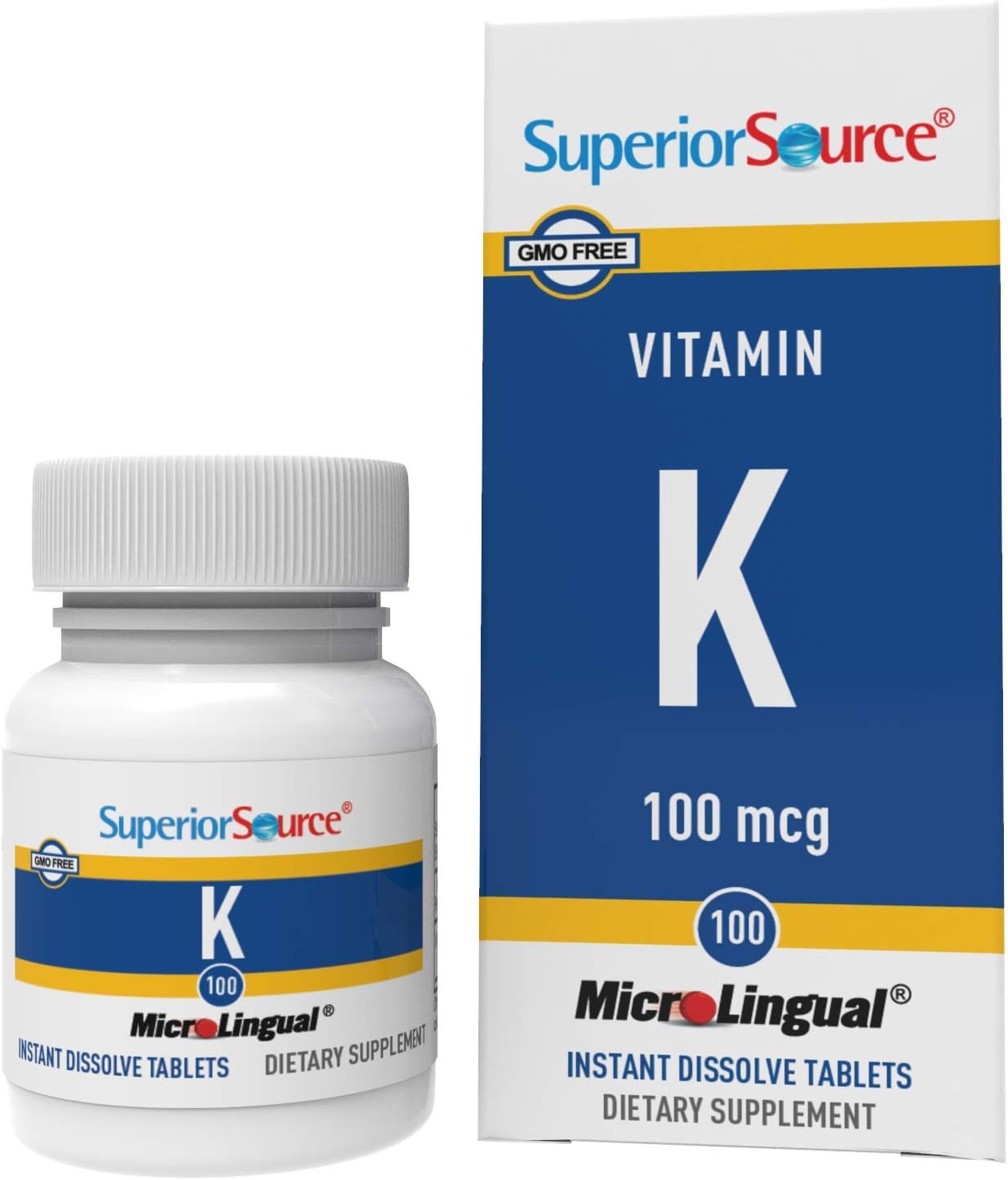 Superior Source Vitamin K1 (Phytonadione),100 mcg, Quick Dissolve MicroLingual Tablets, 100 Count, Healthy Bones and Arteries, Immune & Cardiovascular Support, Assists Protein Synthesis, Non-GMO - Image 1