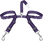 SlowTon Dog Seat Belt, Double Dog Seatbelt Adjustable Vehicle Safety Leash with Elastic Bungee Buffer, Reflective No Tangle Y Shape Two Dog Harness Seat Belt Splitter for Pets Car Trip (Black, M) - Image 9