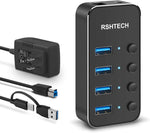 RSHTECH powered USB hub front view showing four ports