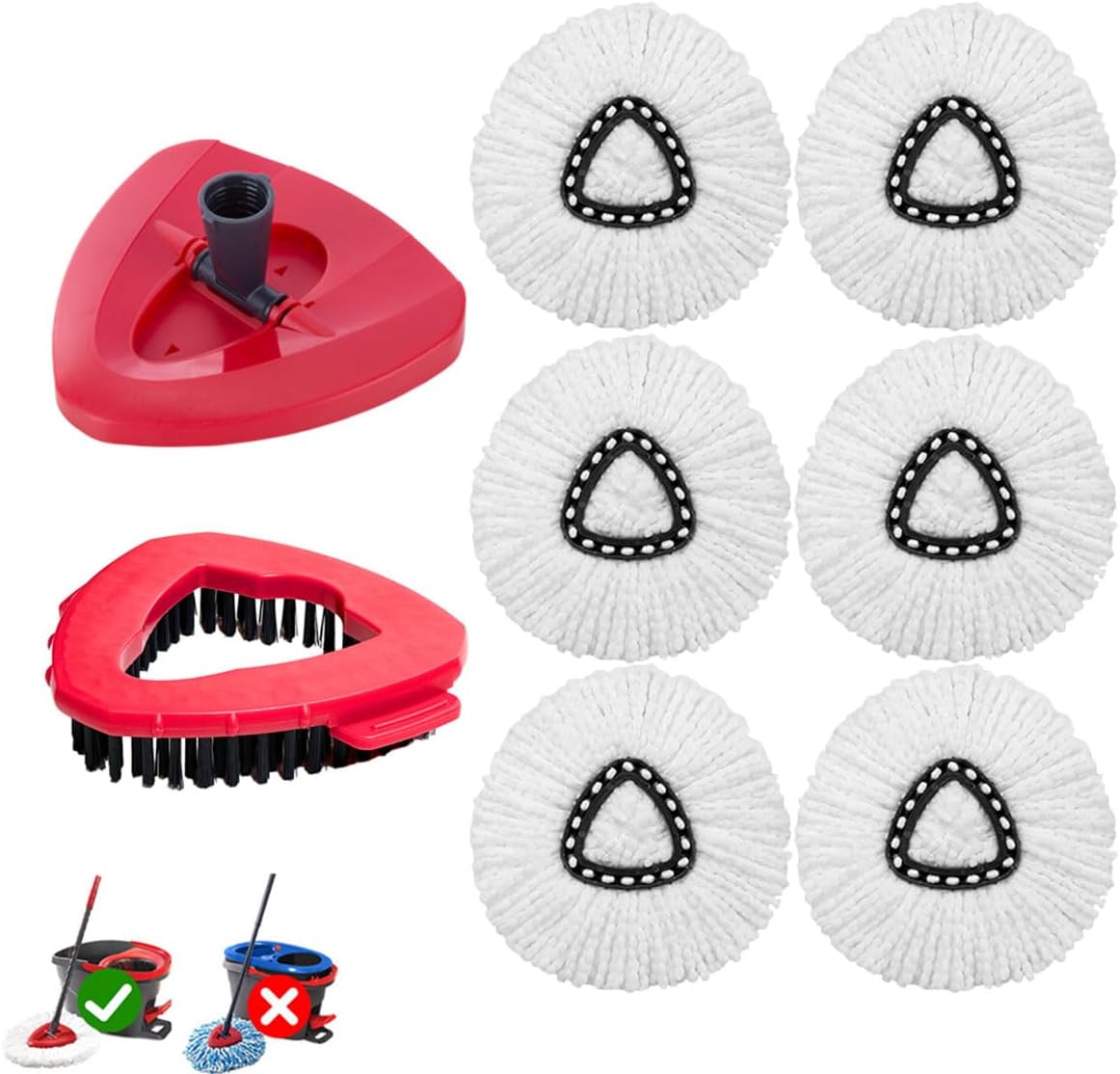 EMTK Reusable Mop Head Replacement front view showing the thick white microfiber strings and red triangle base.