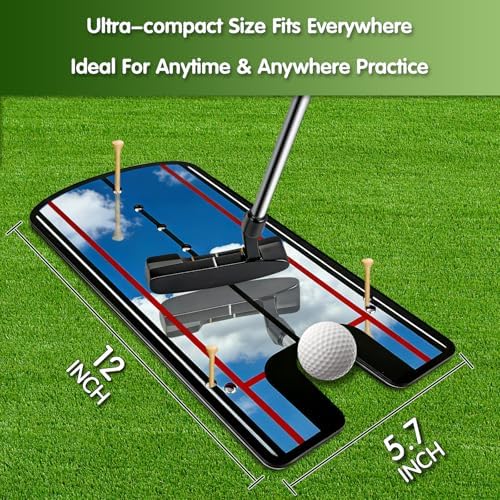 Golfer using Aleybloodes putting mirror for eye alignment practice