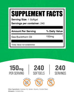 Close up of BulkSupplements Sea Buckthorn Oil supplement facts label
