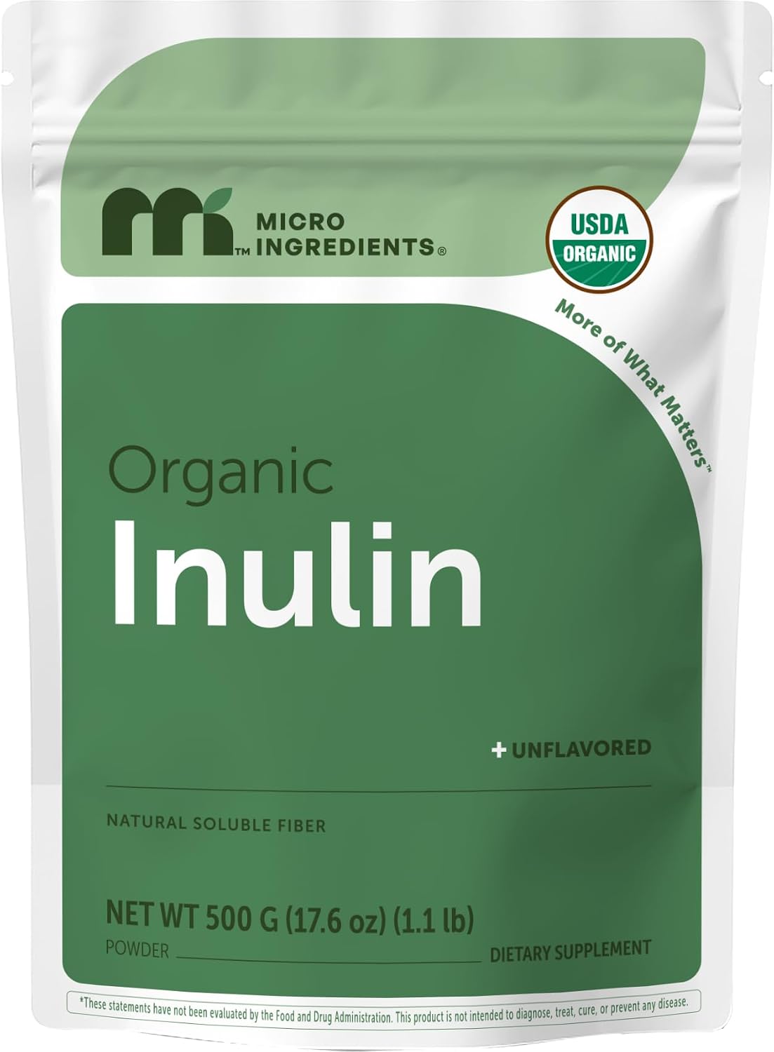 Micro Ingredients Organic Inulin FOS Fiber Powder front view pouch packaging