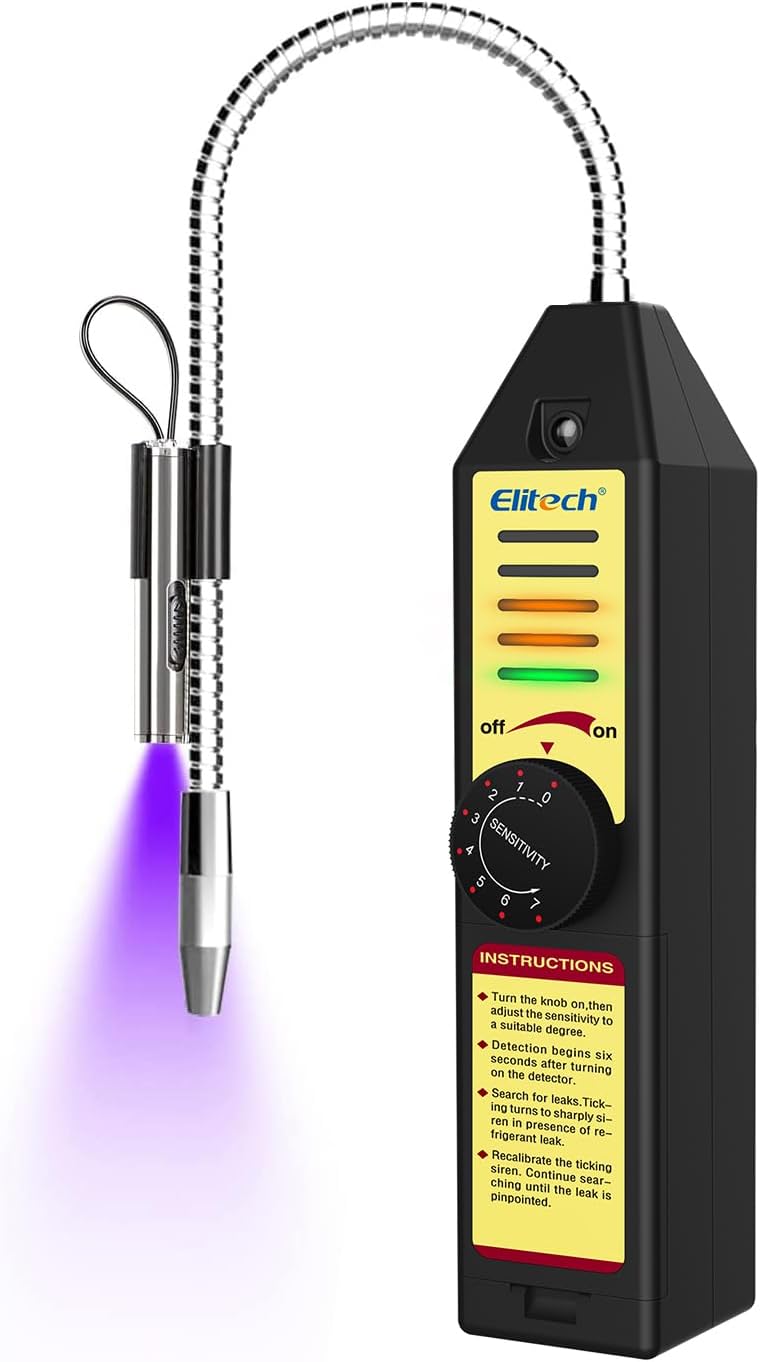 Elitech WJL-6000 freon leak detector front view showing control dial and LED indicators