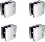 Inline Design glass clamp front view displaying square satin stainless steel body
