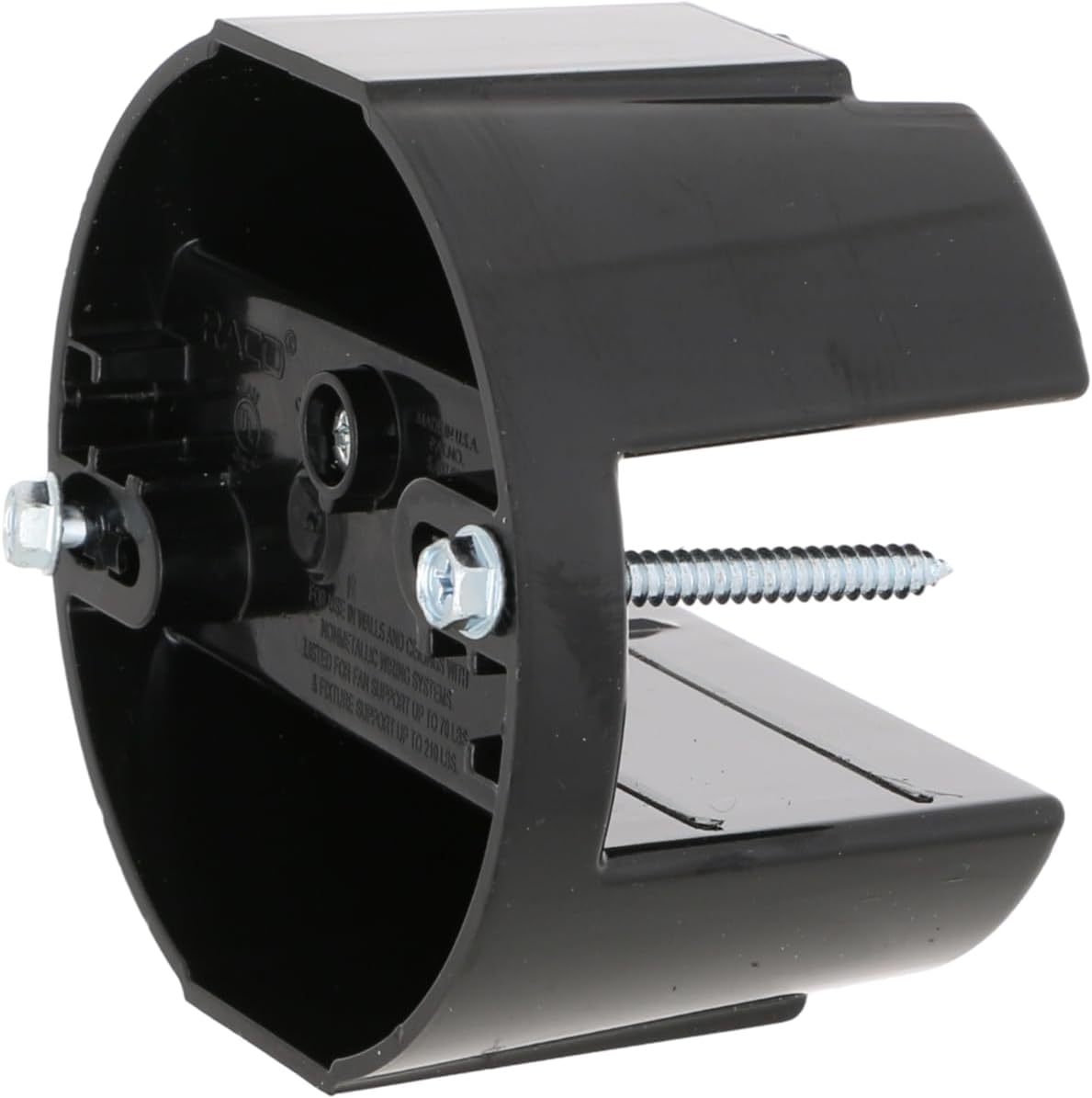 RACO 4 inch round electrical box side profile and depth measurement