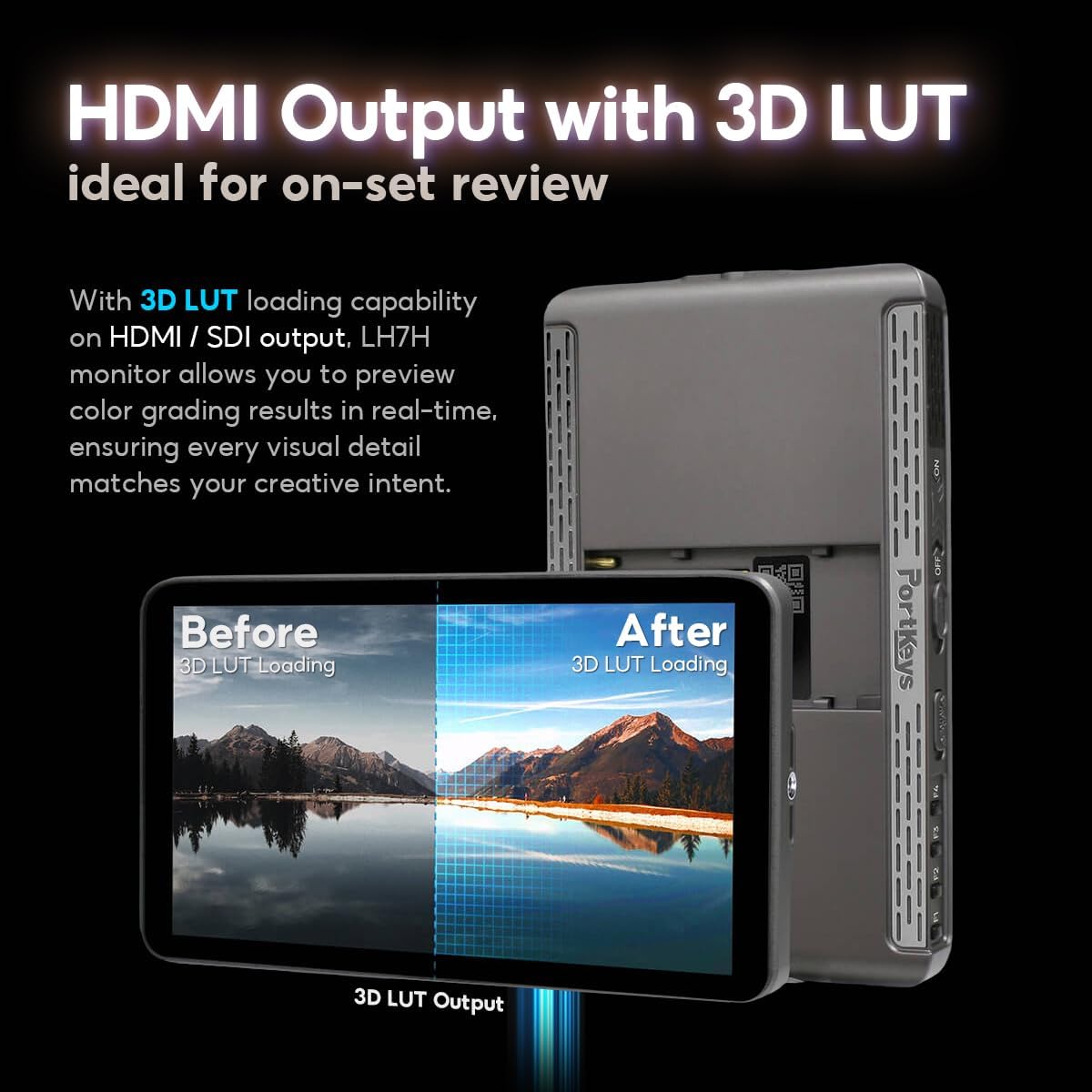 Portkeys LH7H camera monitor mounted on a DSLR camera rig