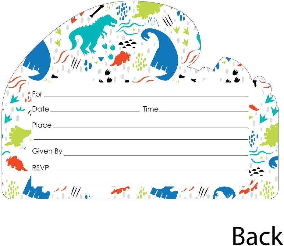Big Dot of Happiness dinosaur birthday invitations with white envelopes