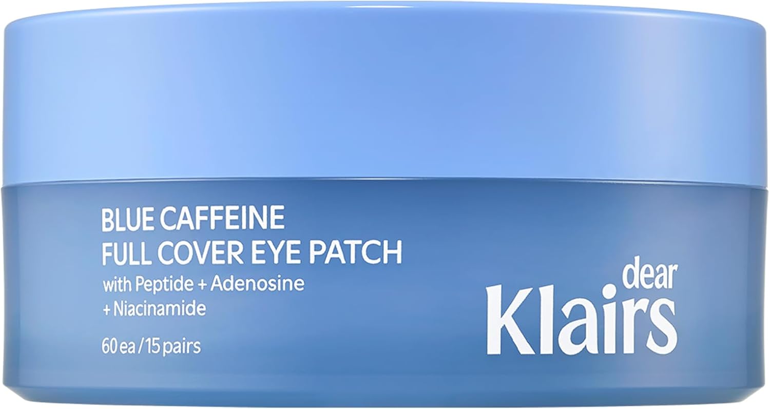 Dear Klairs Blue Caffeine Full Cover Eye Patch container front view showing 60 patches