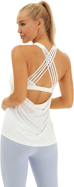 Icyzone athletic tank top built-in shelf bra gym wear