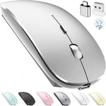PEIBO Bluetooth Wireless Mouse in silver front view showcasing the sleek ergonomic low profile body.