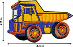 Patch embroidered construction vehicle appliques set on fabric background