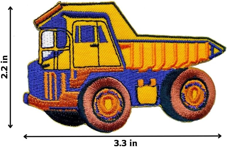 Patch embroidered construction vehicle appliques set on fabric background