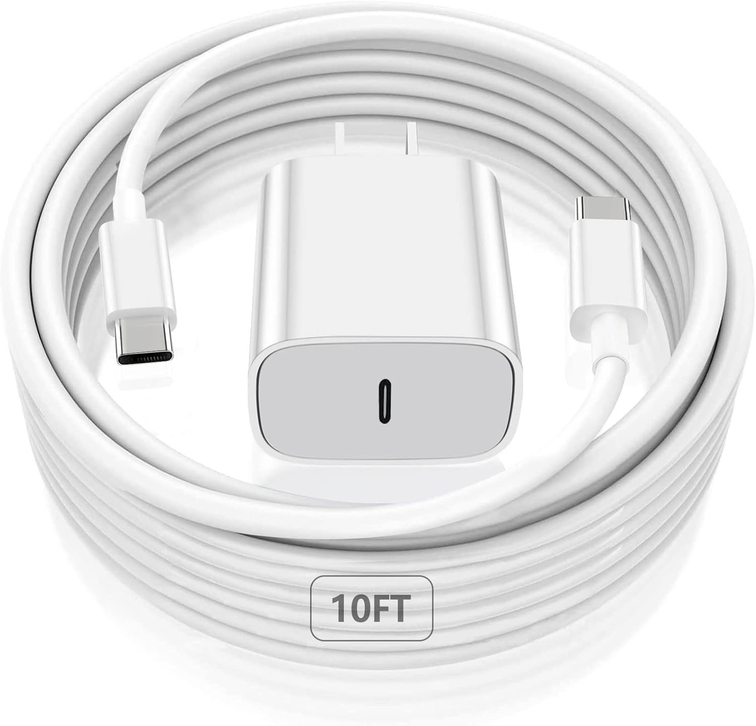 Sunrson 20W USB C Fast Charger power adapter and long charging cable front view