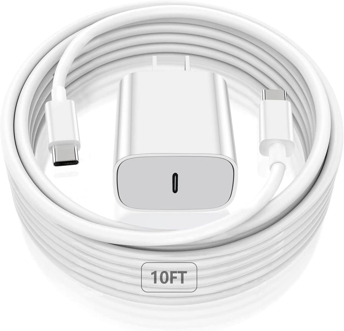 Sunrson 20W USB C Fast Charger power adapter and long charging cable front view