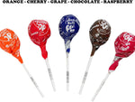 Assorted fruit flavored Candylish lollipops spilled out of the bulk bag on a white background.