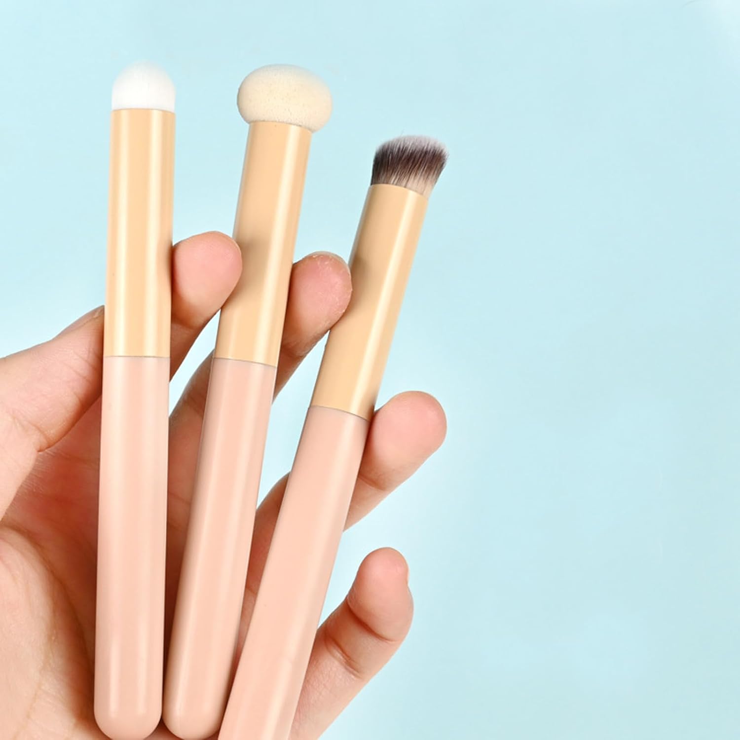 Imported Three Piece Concealer Brush Set front view showing angled under eye brush and nose contour tool