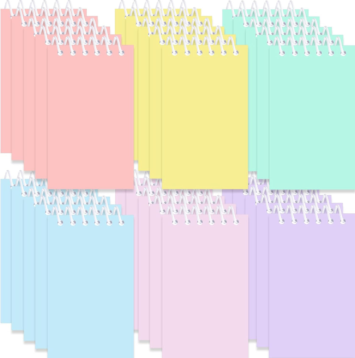 Resurhang mini pastel notepads front view showing a bulk stack of colorful pocket notebooks.