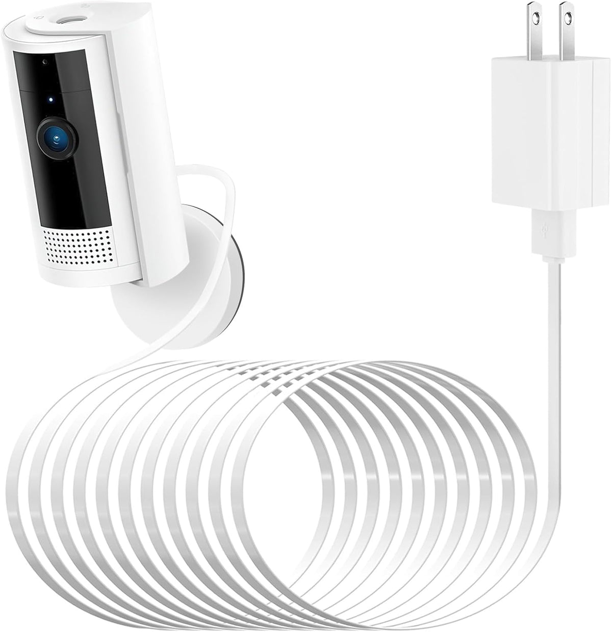 ALERTCAM power adapter for ring indoor camera front view showing the plug adapter and flat cable