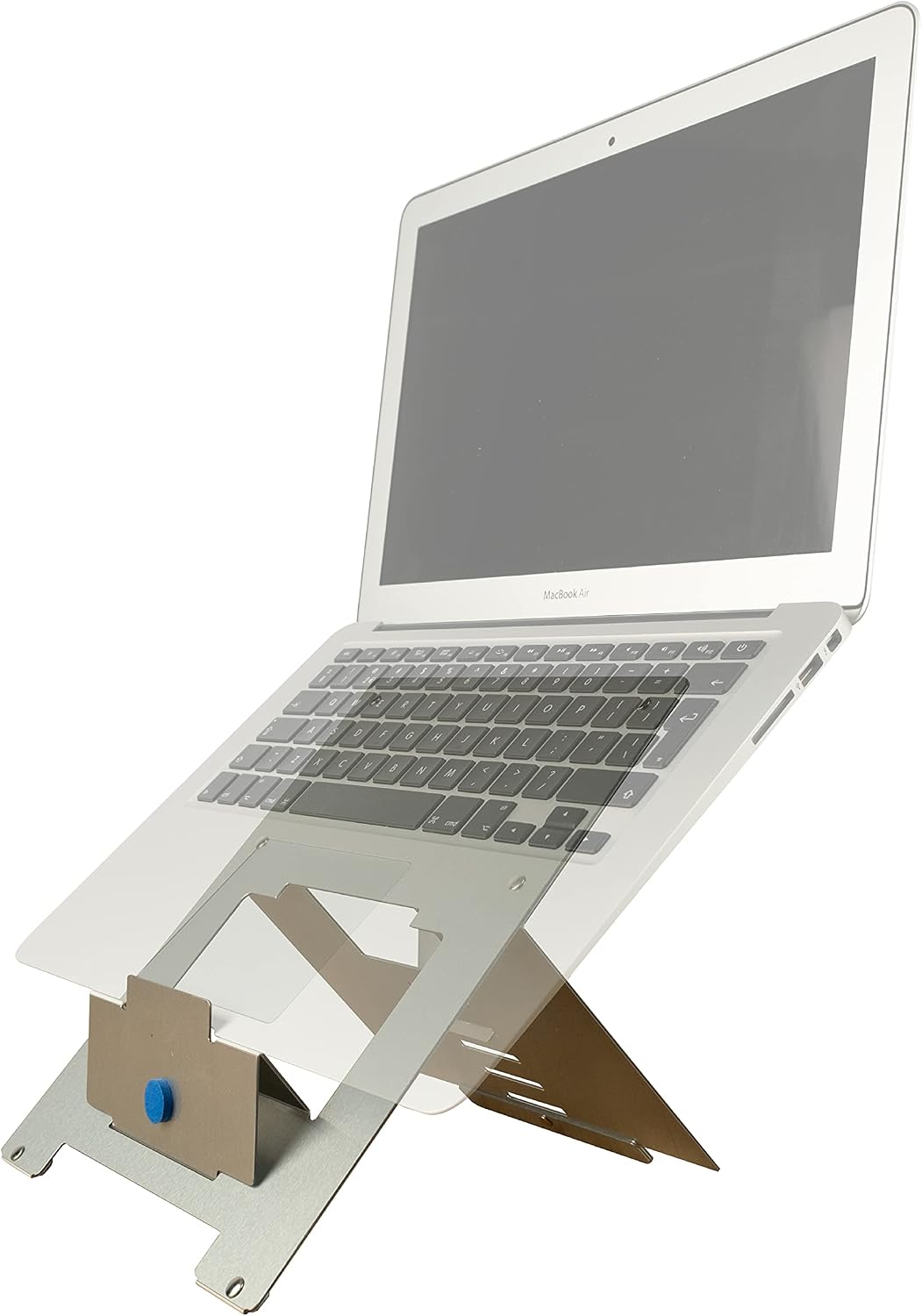 R-Go Tools ergonomic laptop stand front view adjustable silver aluminum notebook riser