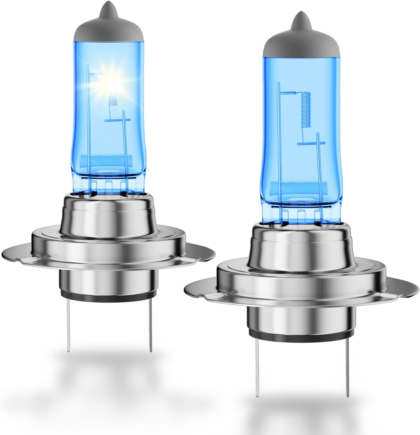 OKOENIEO H7 halogen headlight bulbs pack of two front view showing blue-coated quartz glass construction