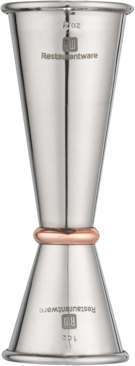 Restaurantware mirrored finish jigger displayed for home bar setup
