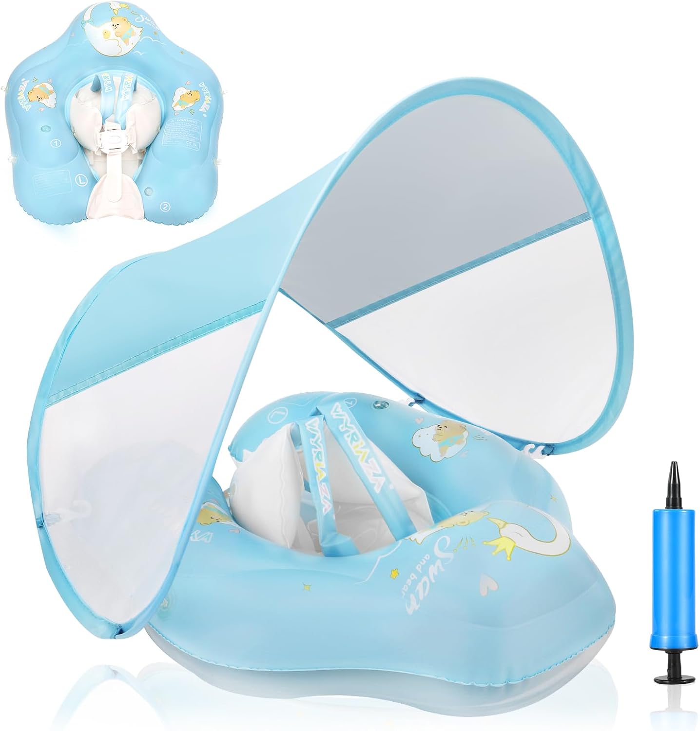 Loowarts baby pool float with canopy front view.