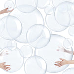 Sratte 20 Pieces Inflatable Clear Beach Balls Bulk front view showing multiple sizes inflated on a lawn