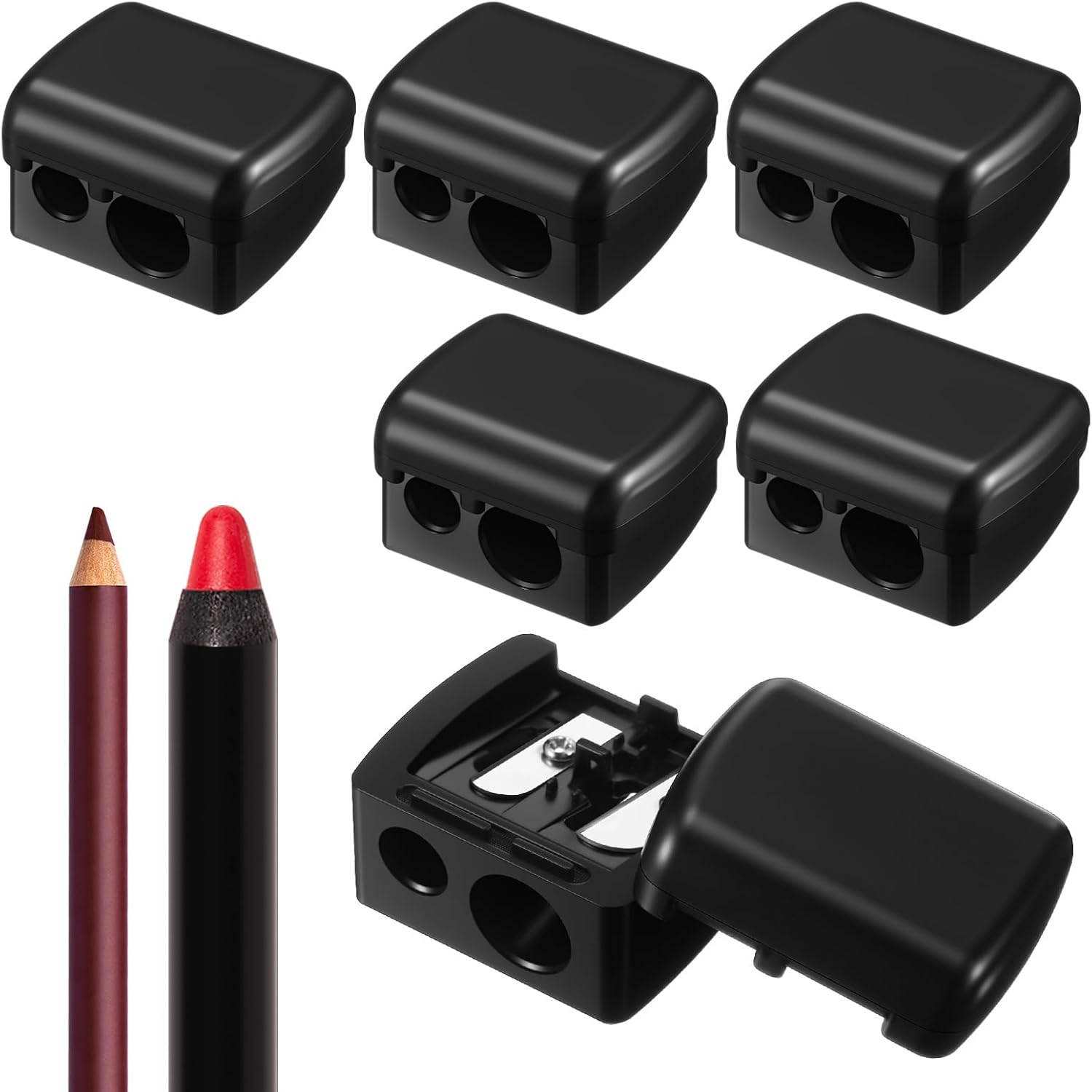 Faccito 6 piece makeup pencil sharpener set in black with dual hole design