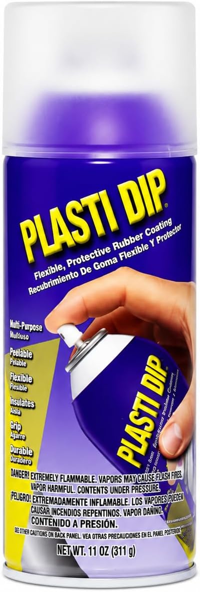 Plasti Dip black aerosol can displayed on a clean workbench
