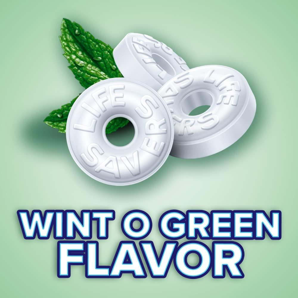 Iconic ring shaped Life Savers Wint O Green hard candies close up