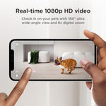 Smart pet camera with built-in laser toy being controlled via mobile application