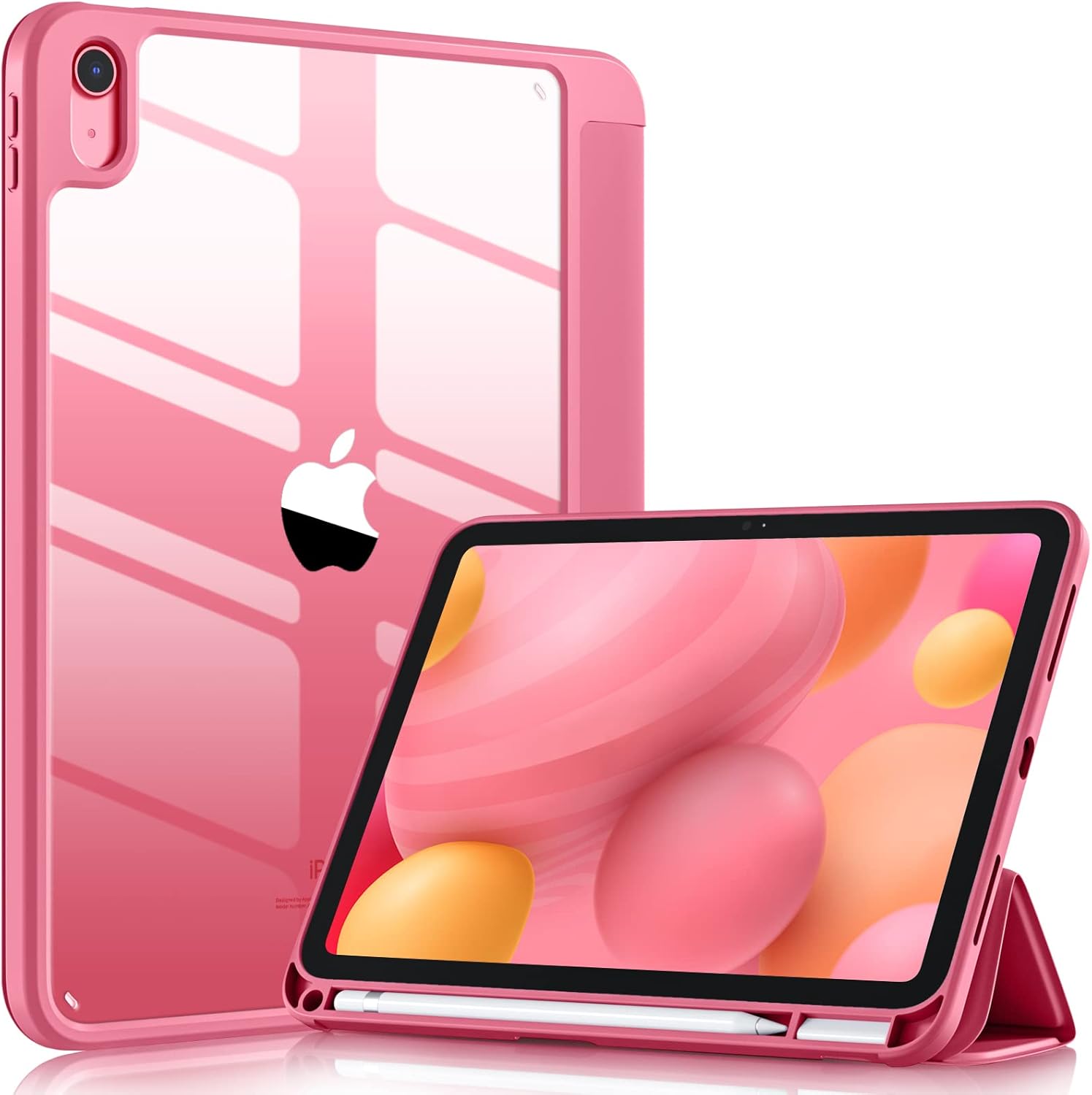 Wenlaty iPad 11th generation case front view in watermelon pink showing trifold design