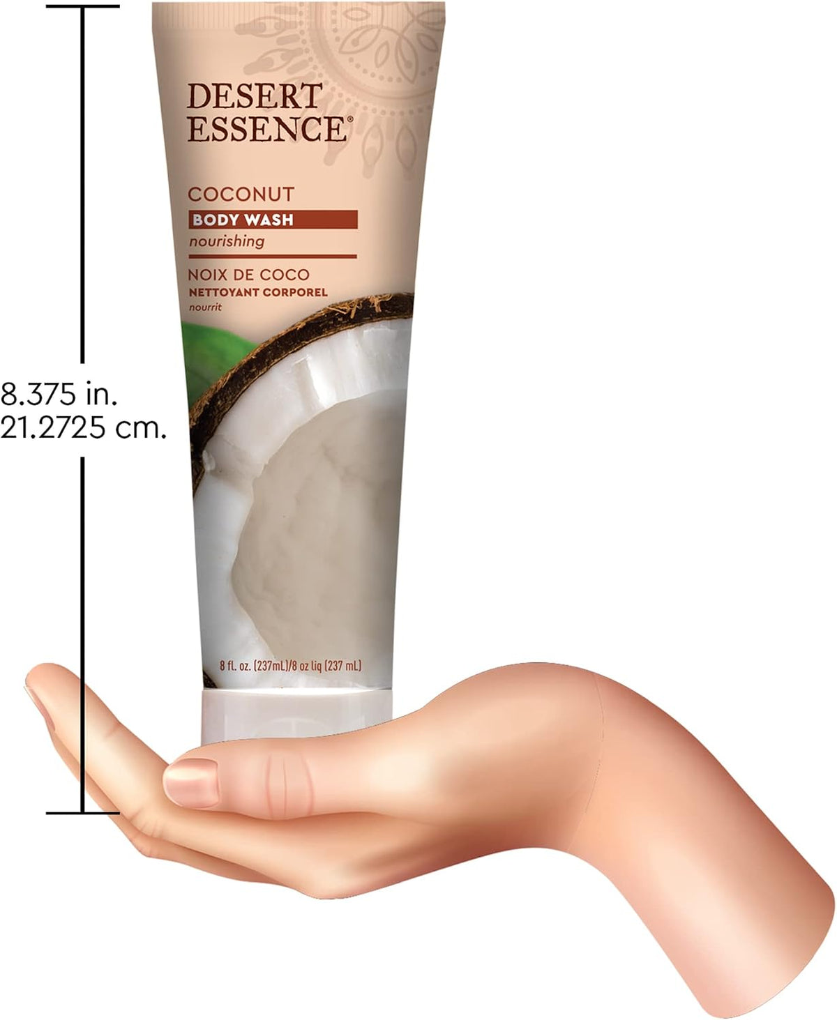 Desert Essence Coconut Body Wash twin pack showing eight fluid ounce sizes side by side