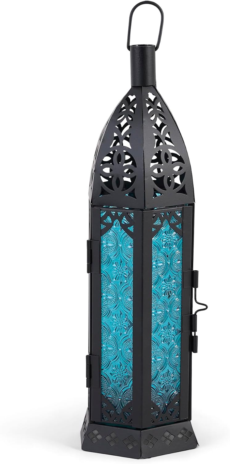 Zingz & Thingz Moroccan Style Floret Blue Candle Lantern front view