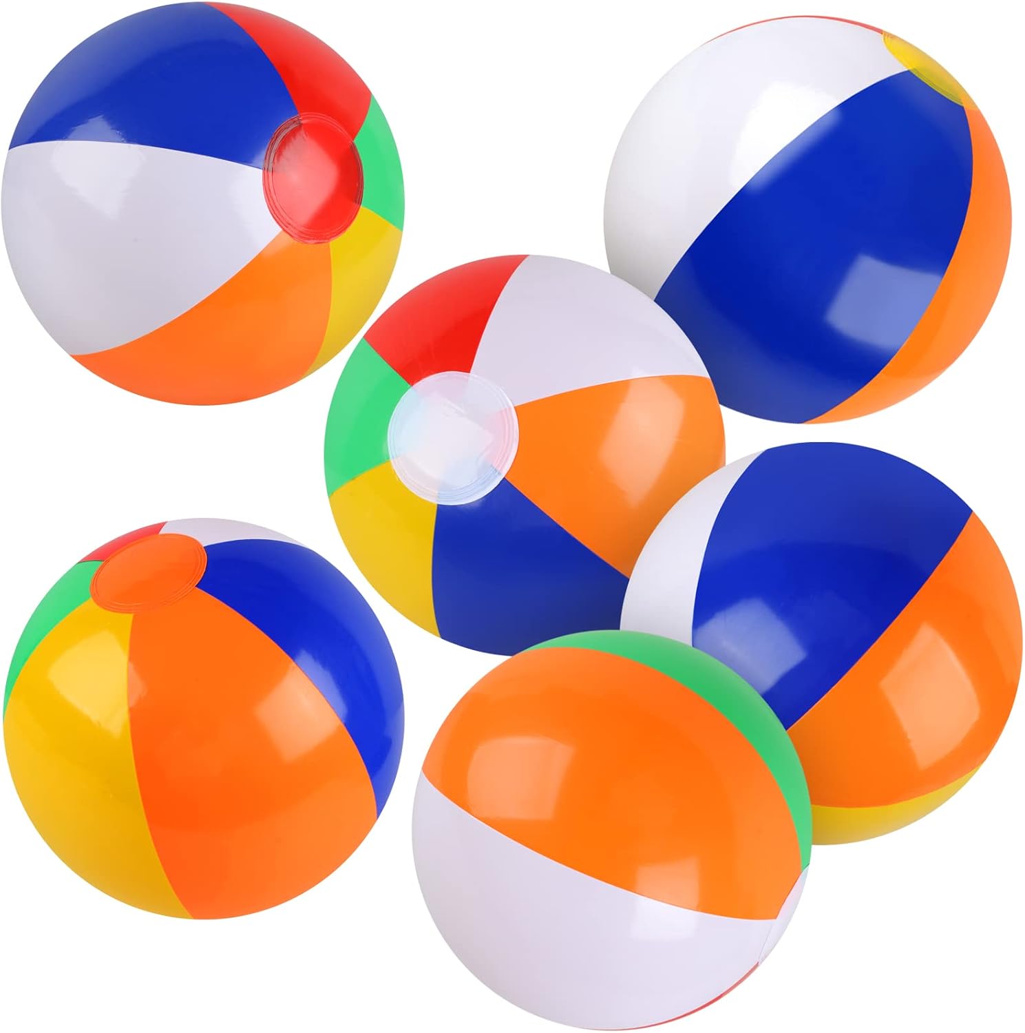 Rindion 6 pack beach balls front view showcasing the classic rainbow colored design.