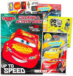 Close up view of the included Disney Cars character stickers featuring Lightning McQueen and Mater
