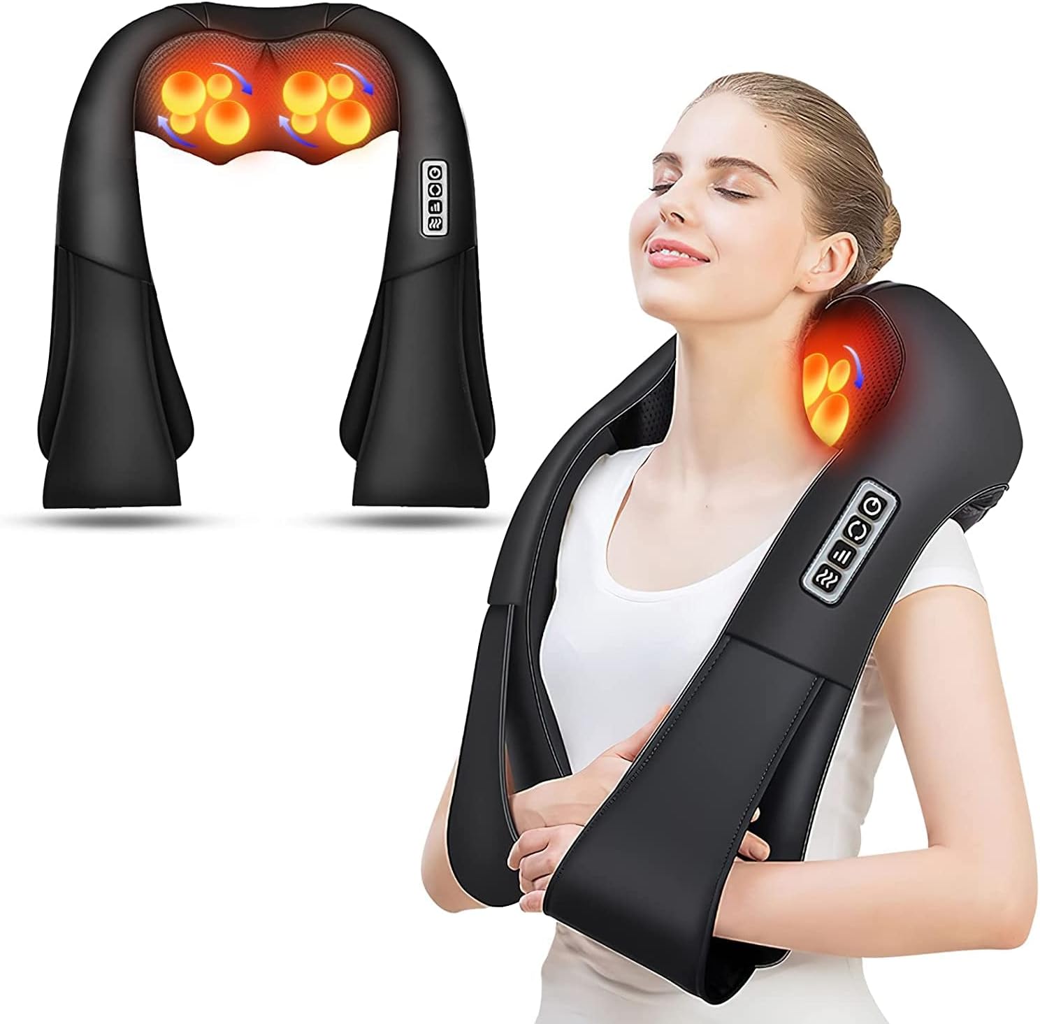 AERLANG Shiatsu Back and Neck Massager front view showcasing the black premium faux leather exterior.