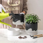 Nihow ceramic cylinder planter styled with herbs